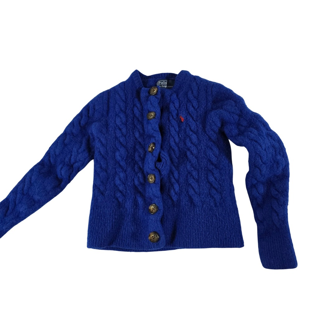 Polo Ralph Lauren Kids Blue Wool Cashmere Cable Knit Cardigan Sweater Size M